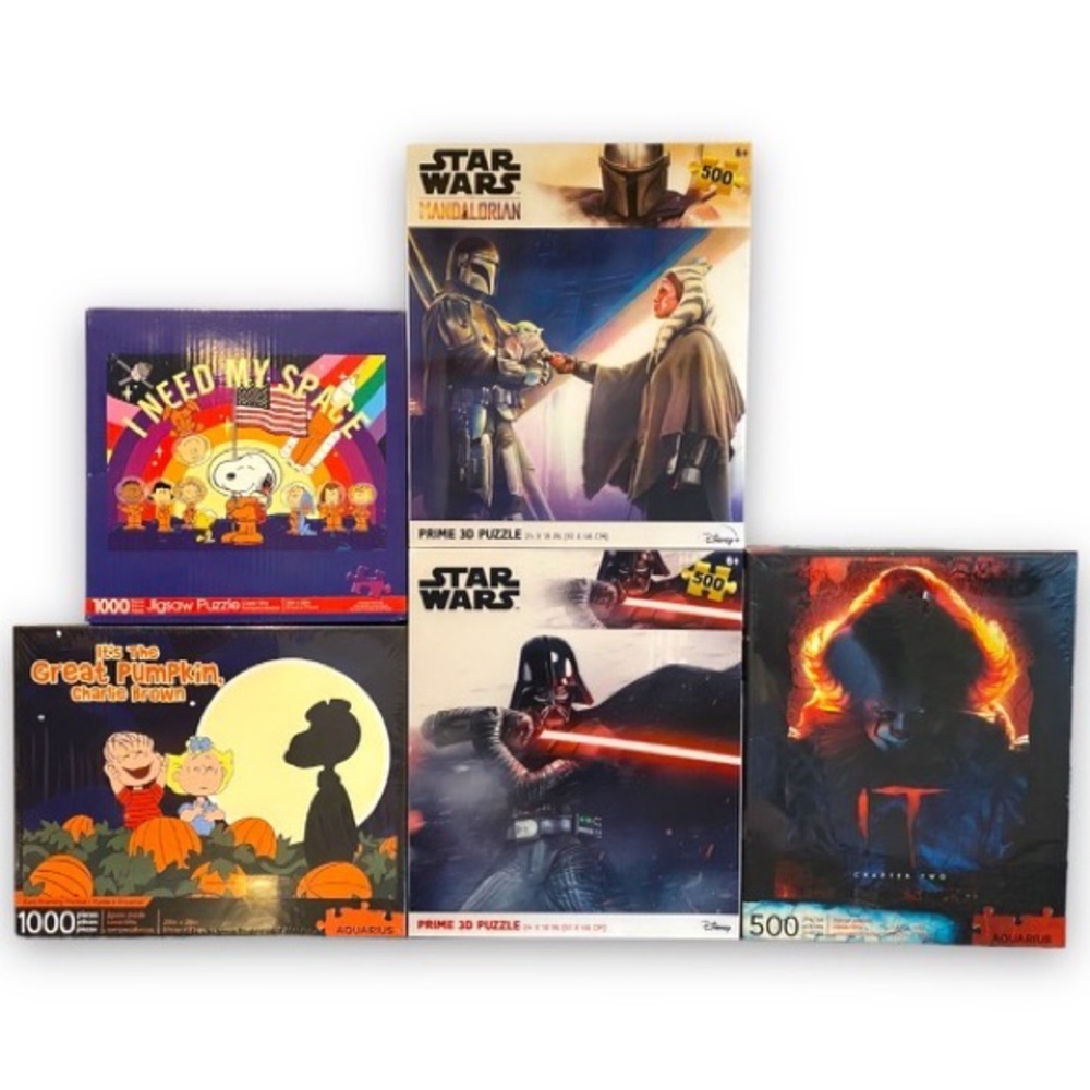 5 Star Wars , Peanuts, IT Puzzle Gift Bundle Pack Set of 5 Full Boxes Sealed Set